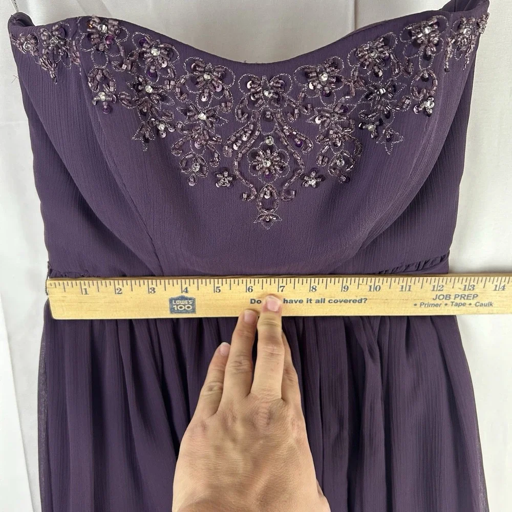 Davids Bridal Dress Womens 2 Purple Lapis Strapless A Line Knee‎ Length
